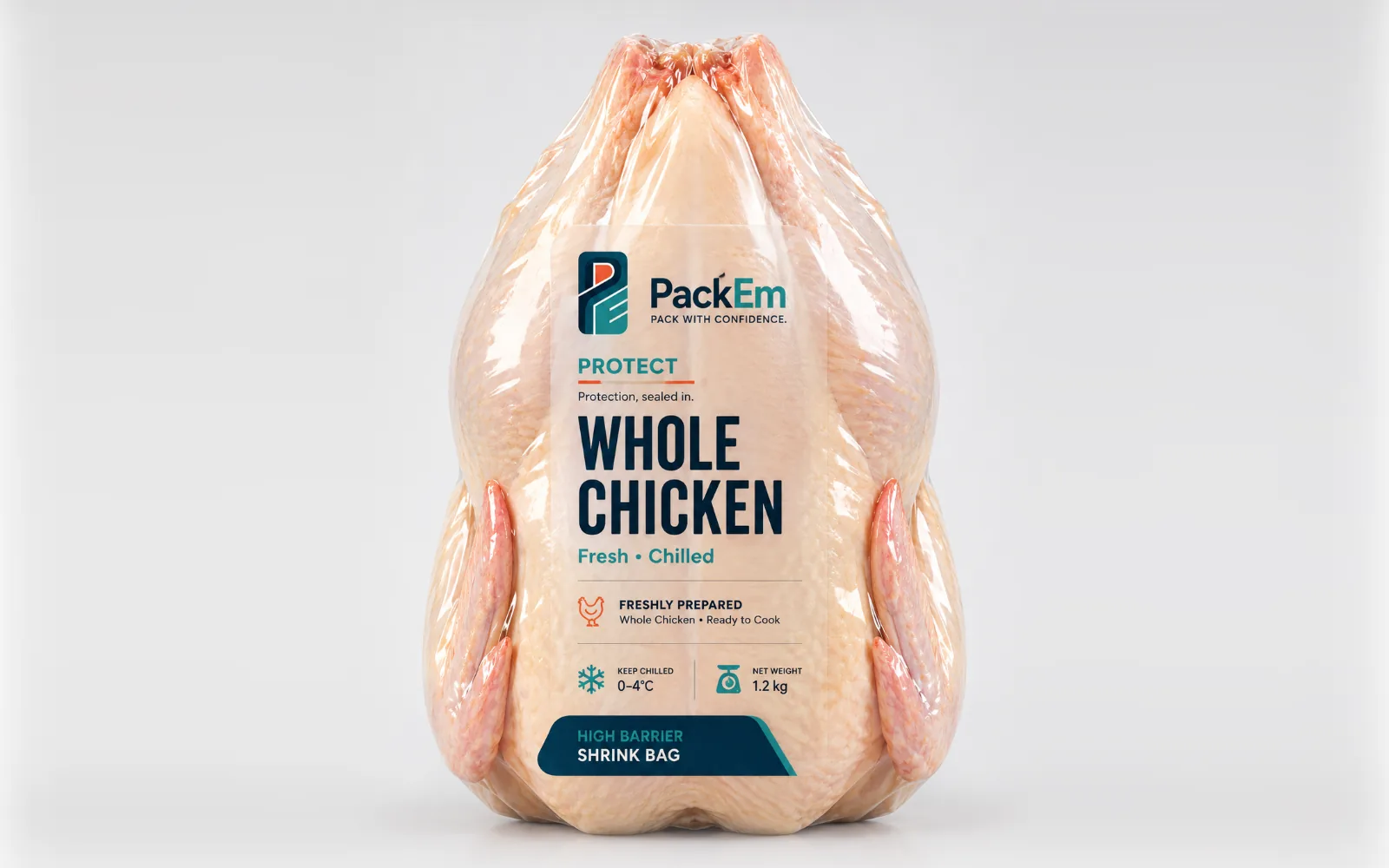 Whole chicken in a PackEm high barrier shrink bag