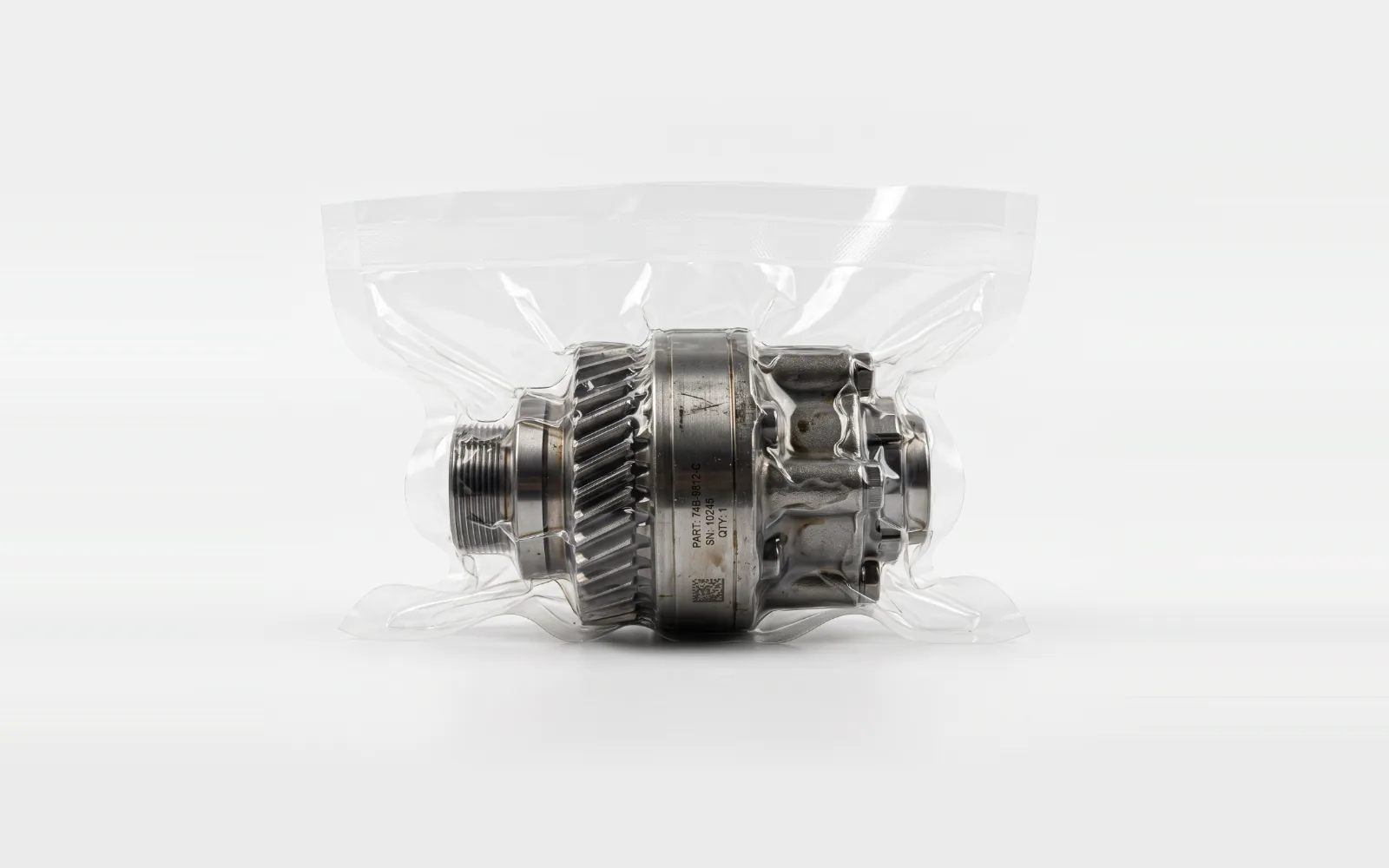 Gear shaft assembly in a clear PackEm vacuum bag