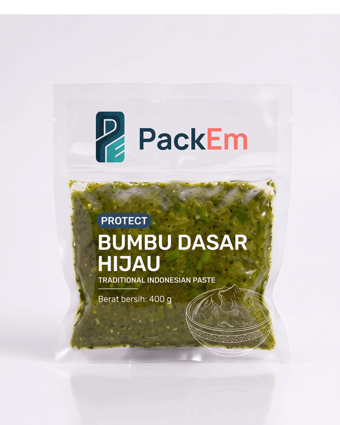 Bumbu dasar hijau in a clear PackEm vacuum pack