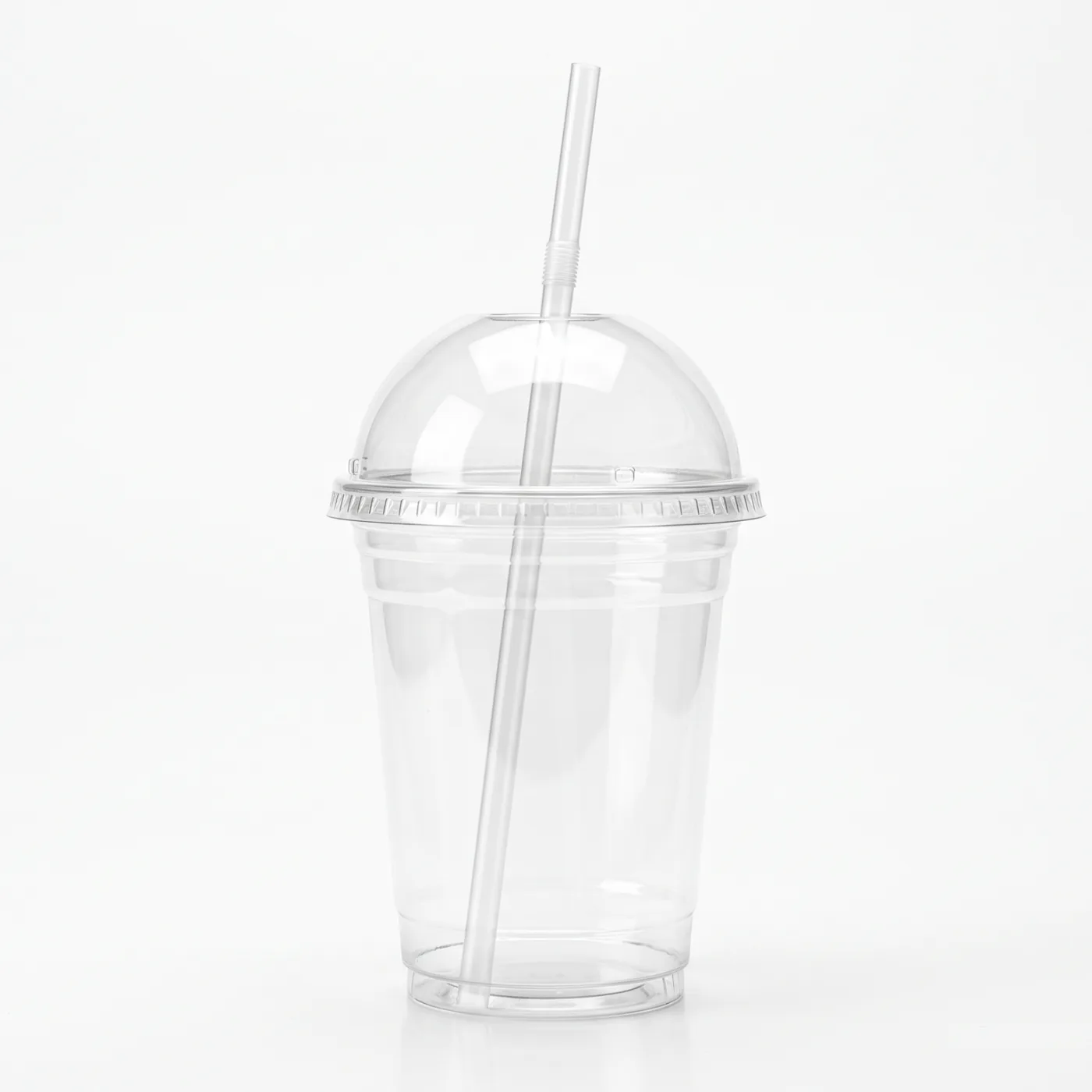 Clear cup with dome lid and straw