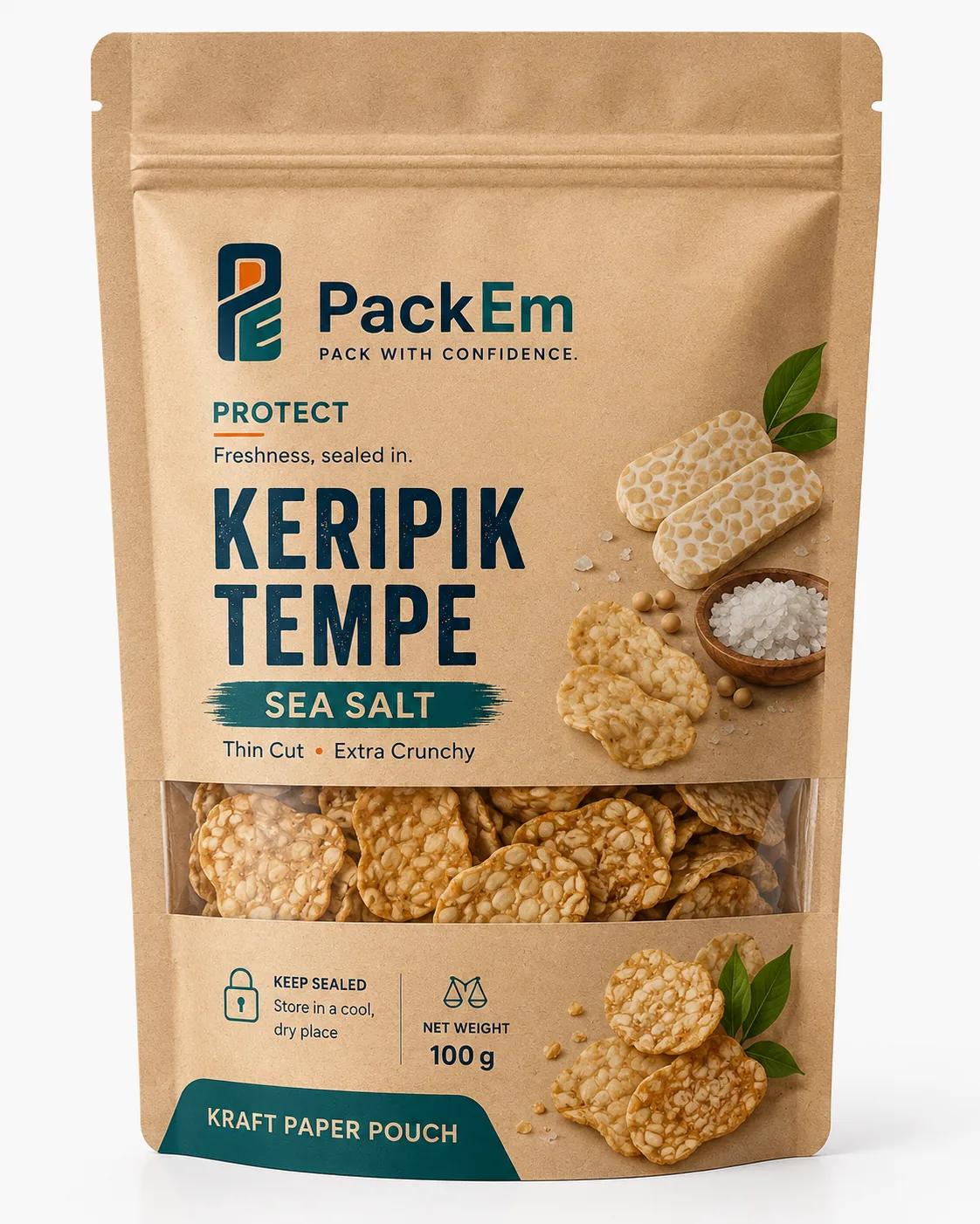 Kraft stand-up pouch of keripik