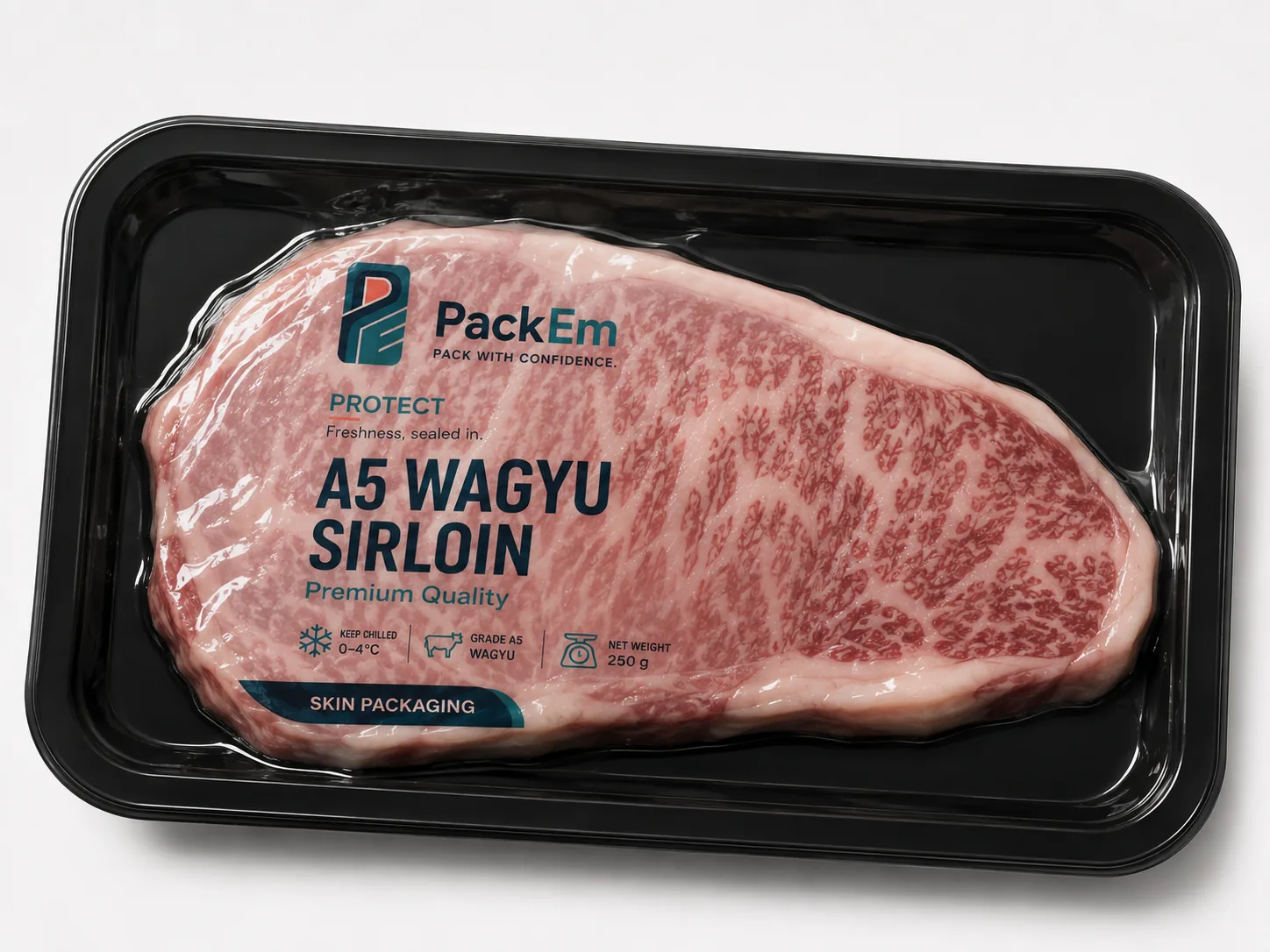 A5 Wagyu sirloin in PackEm skin packaging