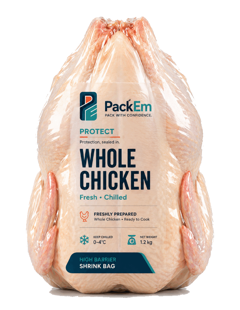Whole chicken in a high barrier shrink bag