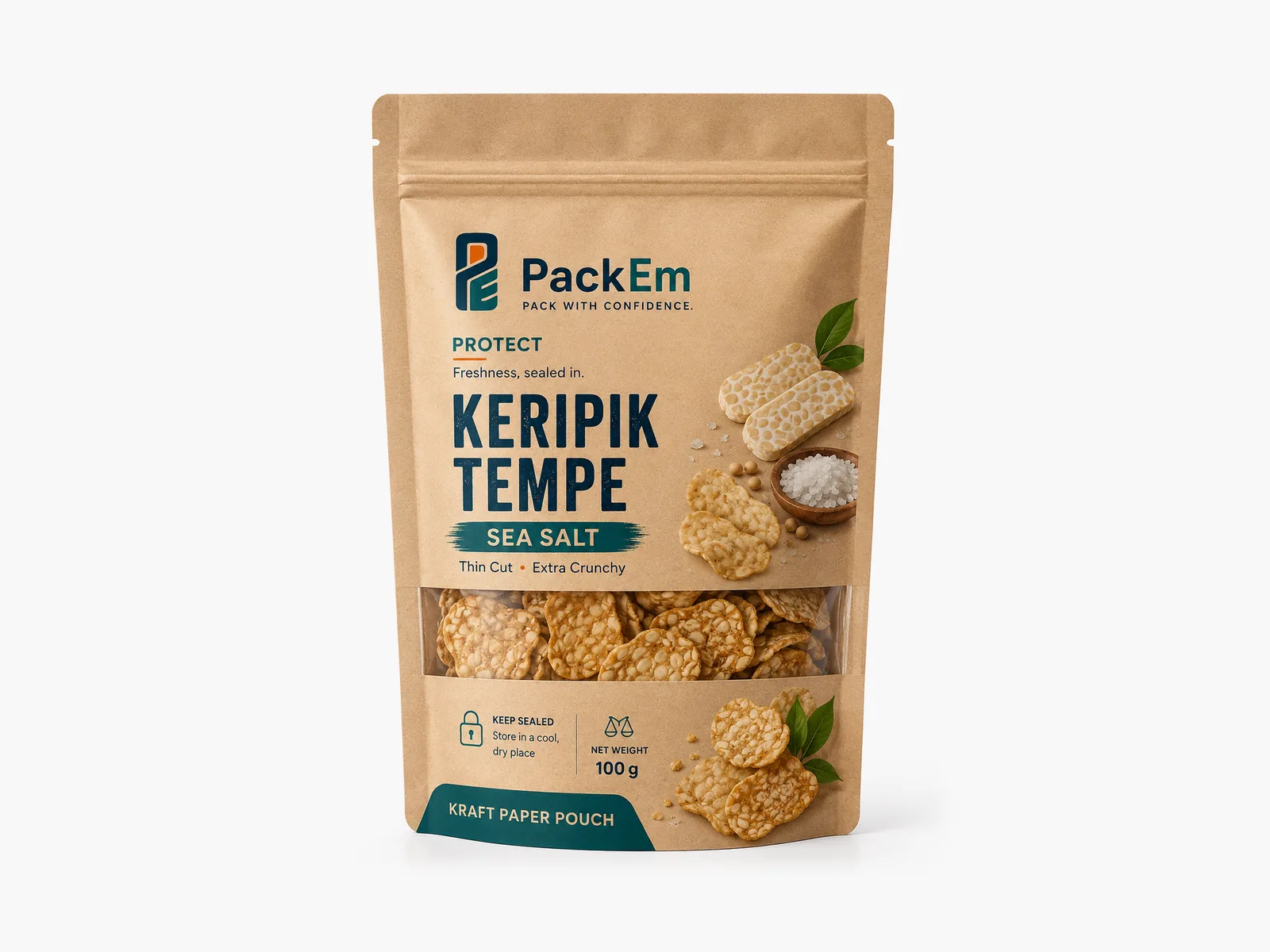 Kraft pouch of tempeh chips