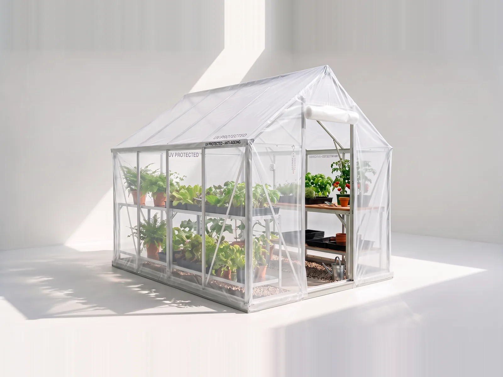 Greenhouse covered in UV-stabilized PE film
